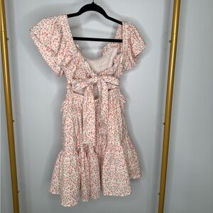 MABLE Pink Floral Dress with Ruffle Sleeves